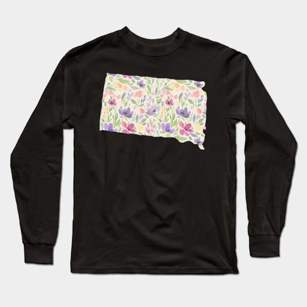 South Dakota Silhouette Florals Long Sleeve T-Shirt by randomolive